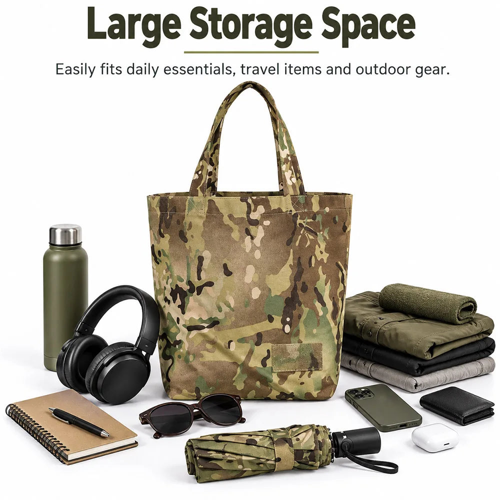 Tactical Camo Tote Bag Multi-Purpose Waterproof Oxford Storage Pouch Heavy Duty Canvas Carry Bag for Hunting Fishing Camping