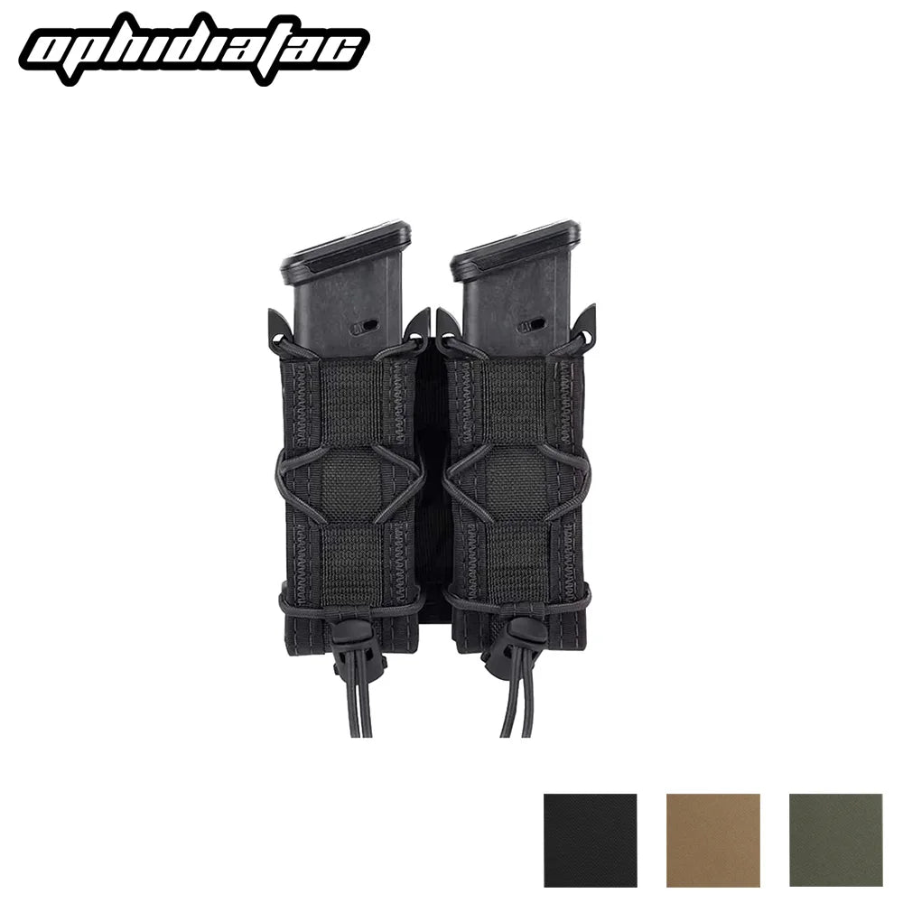 OPHIDIAN 9mm Pistol Double Row Magazine Pouch Molle Mag Holster Hunting Flashlight Holder EDC