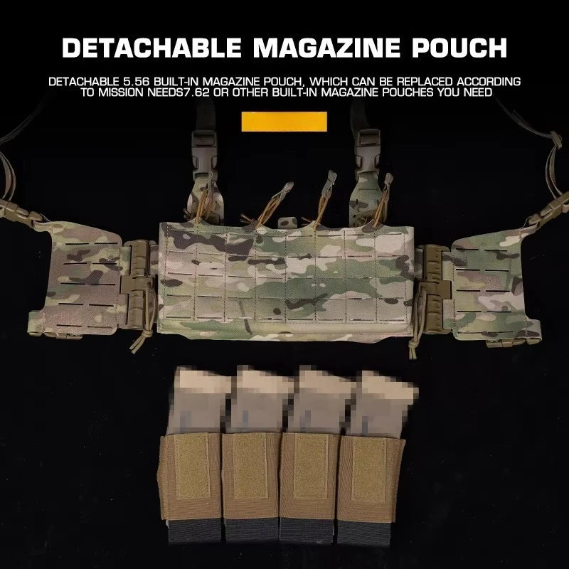 Tactical Chest Rig Molle Militar Hunting Quick Release Vest with Quadruple 5.56/7.62 Mag Pouch Airsoft Shooting Gear