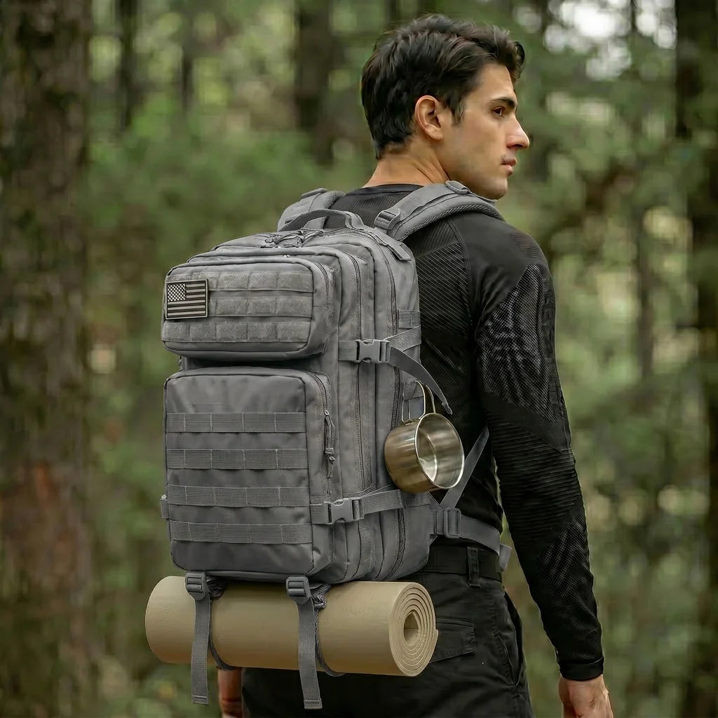 45L Tactical Travel Backpack Molle Storage Bag Large Capacity Multi Pocket Wear Resistant Camping Hiking Trekking Rucksack Durable Outdoor Mountain Climbing Daypack For Men Women Travellers Bushcraft Wilderness Trip Daily Commute Luggage Bag
