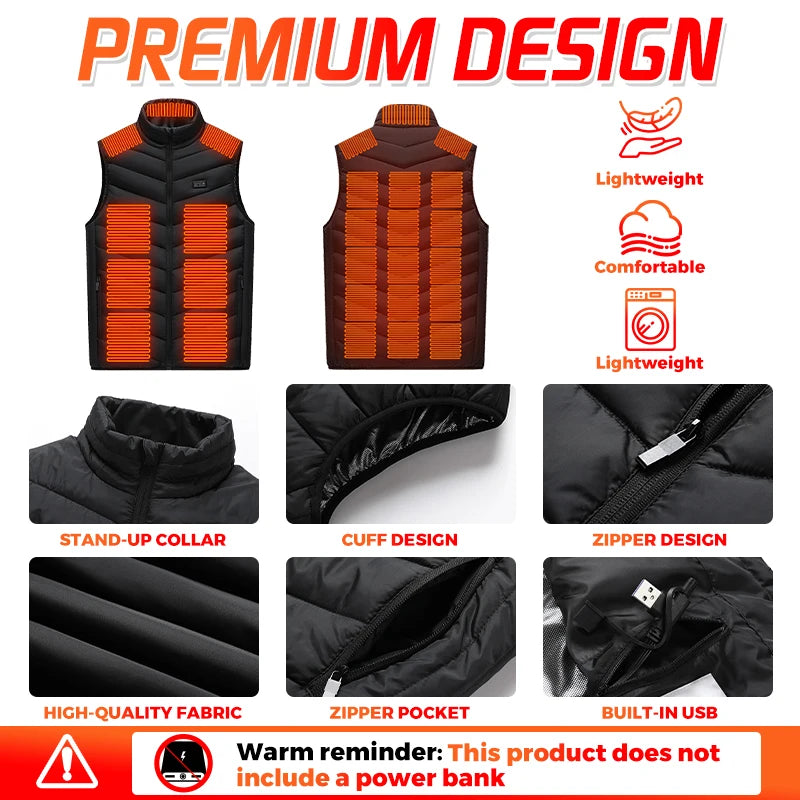 21 Heated Vest Zones Electric Heated Jackets Oversized USB Electric Jacket Men Women Winter Warm Coat For Hiking Outdoor Camping
