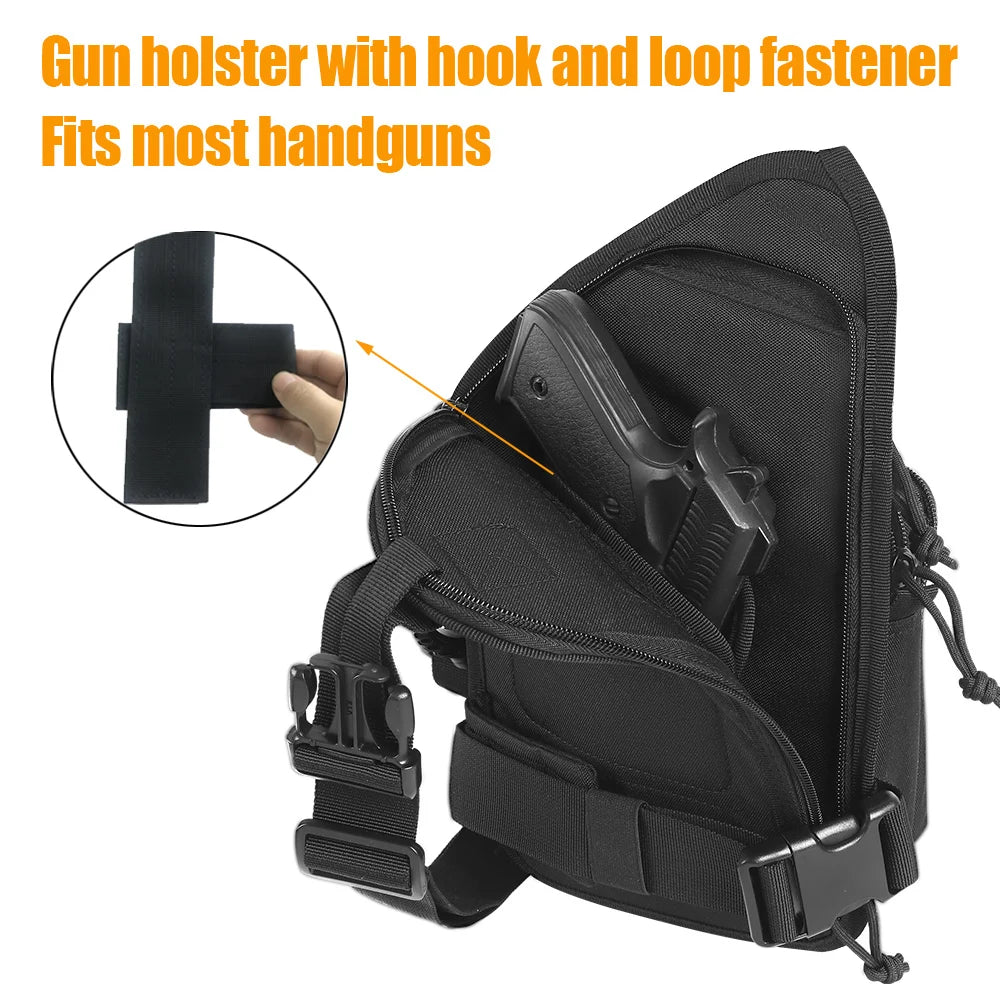 Tactical Shoulder Bag for Gun Concealed Carry Pistol Bag Crossbody Chest Pack Small Sling Backpack Quick Access Gun Holster Bag