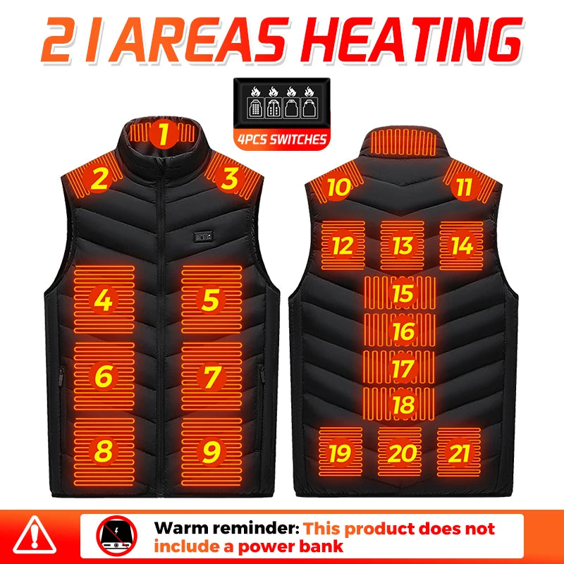 21 Heated Vest Zones Electric Heated Jackets Oversized USB Electric Jacket Men Women Winter Warm Coat For Hiking Outdoor Camping