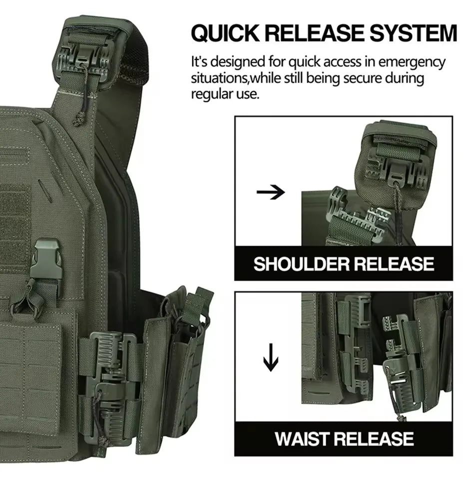 Tactical Vest Paintball Plate Holder 1000D Fabric Quick Releaseable Plate Carrier Laser Cut Platewith Triple Magazine Pouch