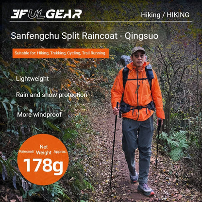 3F UL GEAR Lightweight Split Raincoat with Hooded Outdoor Rain Pants Hiking Sleeve Style Poncho Waterproof Women/Men 15D Nylon