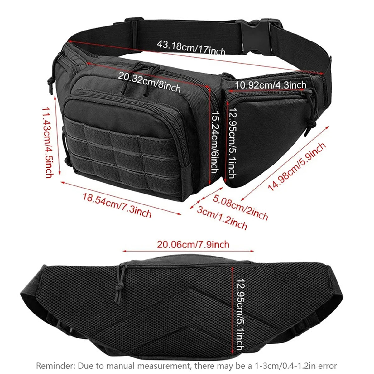 Large capacity backpack+multifunctional waist pack, can be used separately or combined for partition storage