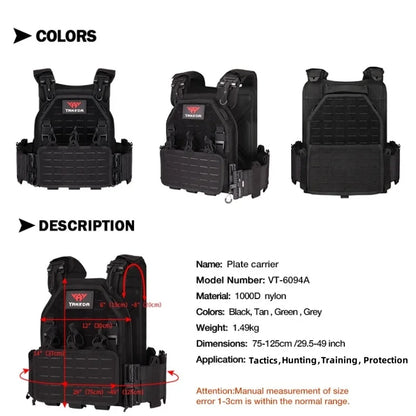 YAKEDA Tactical Vest 6094 Fast Detachable Light Laser Cut Outdoor Hunting Black Gear Carry Vest of High Quality