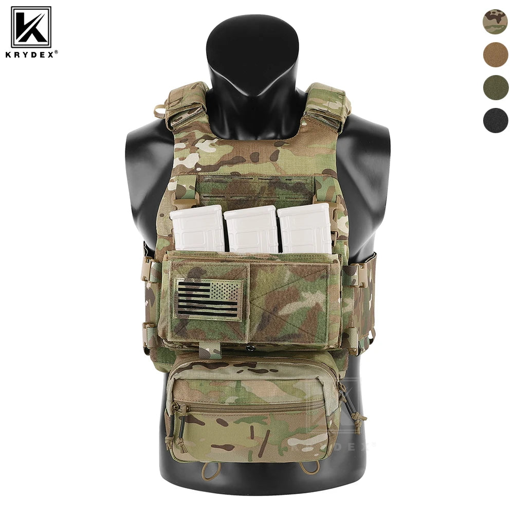 KRYDEX Tactical Vest Low Vis Slick Armor Plate Carrier w/ 5.56 7.62 Mag Pouch Drop Pouch MK3 Micro Fight Chassis Hunting Vest