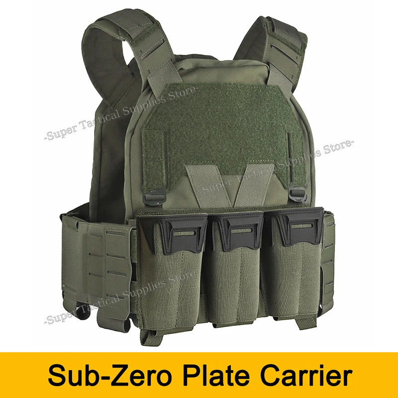 Sub-Zero Plate Carrier Portable Gear Molle Airsoft Quick Release Low-Visibility KZ Tactical Vest with 556 Triple Magazine Pouch