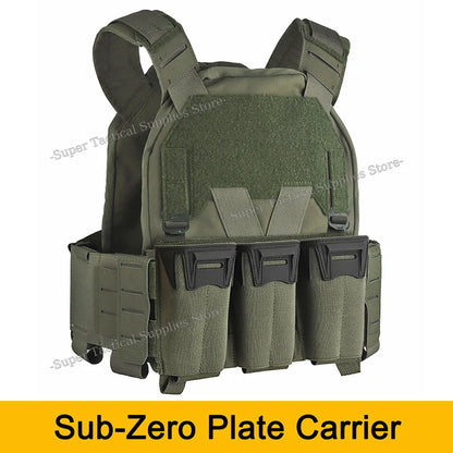 Sub-Zero Plate Carrier Portable Gear Molle Airsoft Quick Release Low-Visibility KZ Tactical Vest with 556 Triple Magazine Pouch