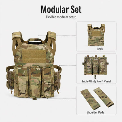 JPC 2.0 Tactical Vest with 5.56 Triple Mag Pouch Shoulder Pads Military Airsoft Chest Rig for Outdoor Hunting Combat Training