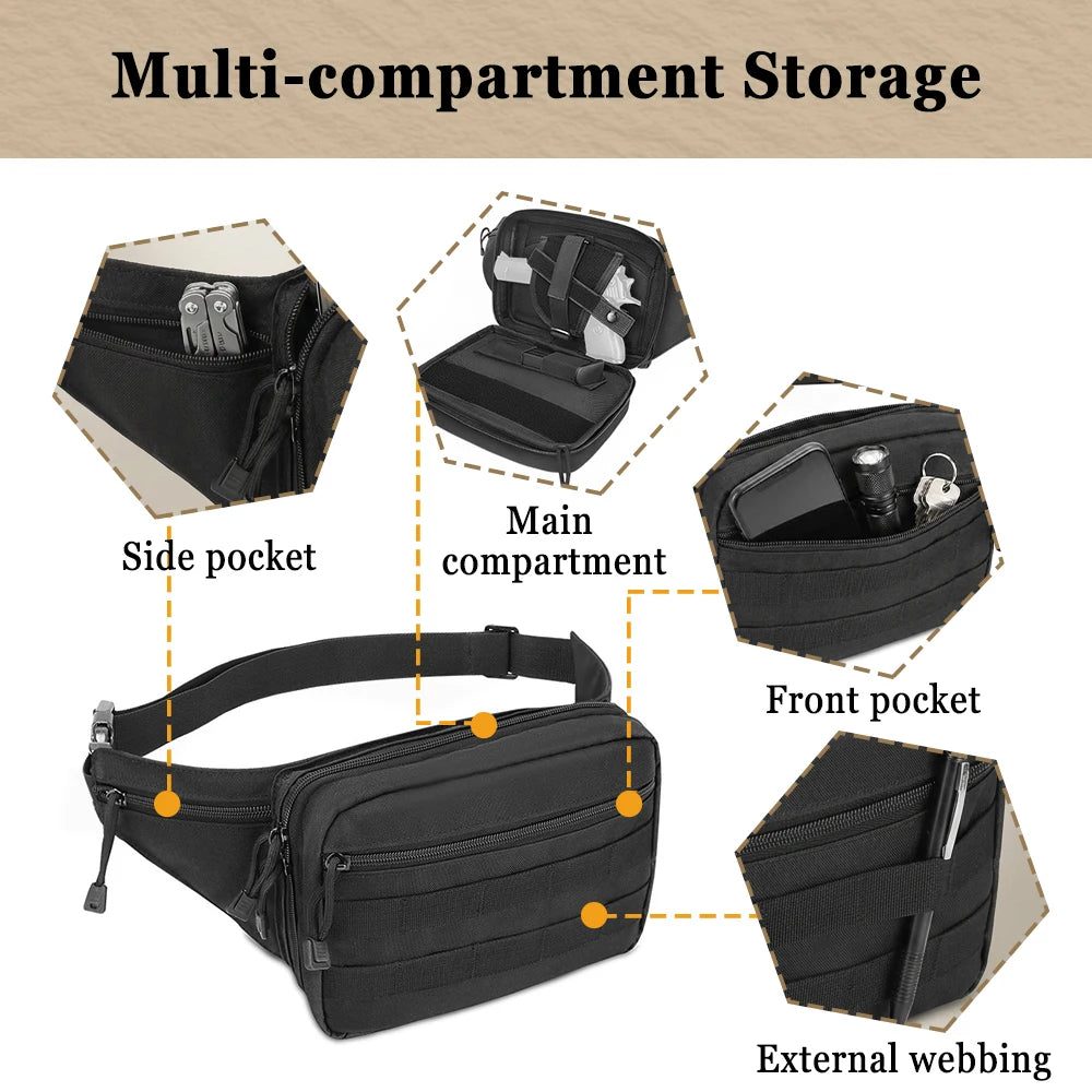 Concealed Carry Gun Bag Tactical Pistol Bag with Holster Adjustable Belt Fanny Pack Hidden Gun Pouch MOLLE Waist Bag Hunting