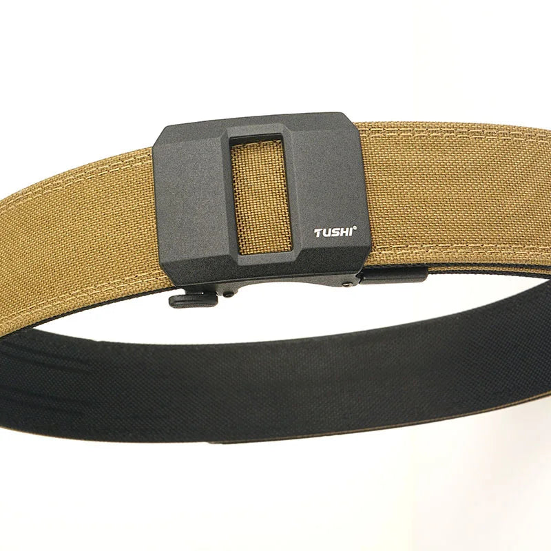TUSHI Brand 4.3CM Wide Double-layer Reinforced Automatic Buckle Training Quick Hanging Pistol Belt Mens Nylon Outdoor Leisure
