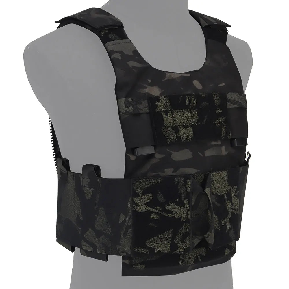 Wosport LV-119 Tactical Vest Cordura Plate Carrier 6 Quick Access Pouches 2.5 Inch Buckle Rear Zipper for Airsoft Outdoor Games