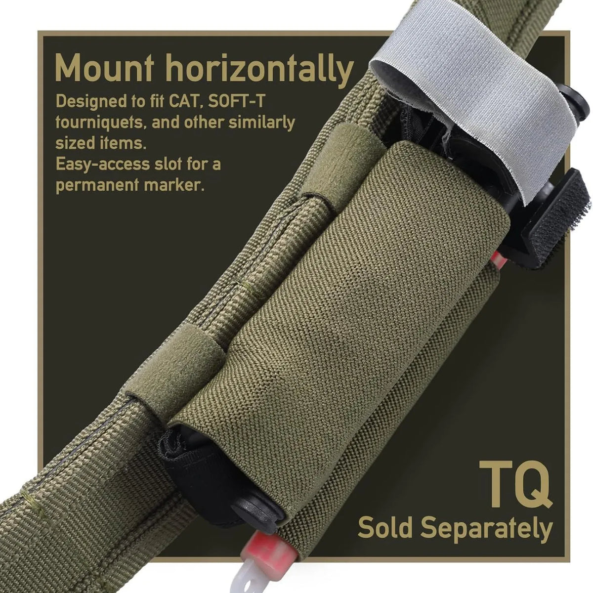 Elastic Retention Tourniquet Holder Horizontal Tactical TQ Sleeve Pouch MOLLE Battle Belt Accessory Emergency Medical Gear Carri