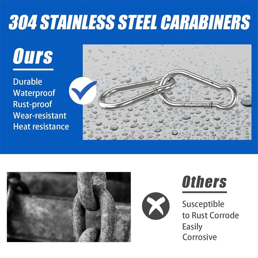 10PCS Carabiner Clip 200LBS Galvanized Iron Heavy Duty Spring Snap Hooks Metal Clips for Rope Chain Keys Rings Fits Camping