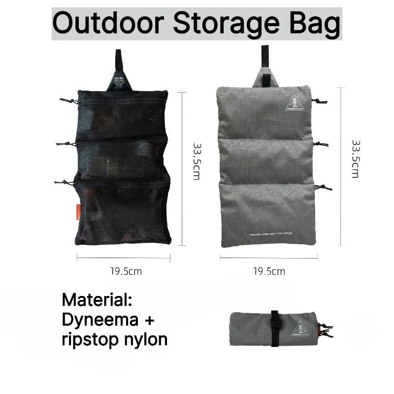 Ultra Light UHMWPE Ripstop Nylon Roll Up Toiletry Bag 3Mesh Pockets Waterproof Travel Cosmetic Storage Pouch for Camping Hiking