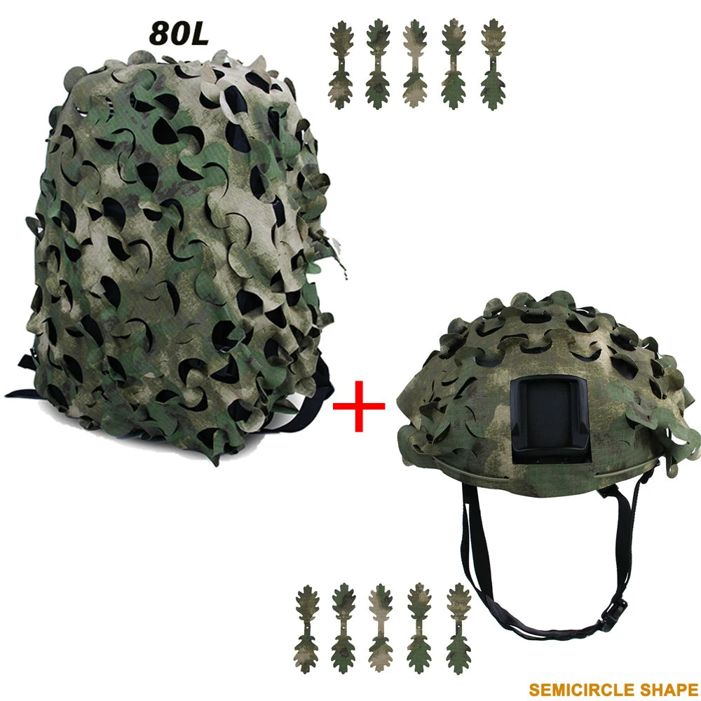 3D Camo Net Backpack Helmet Cover Kit Laser Cut Camouflage Mesh for Hunting Backpack Airsoft Tactical Helmet Hunting Accessories