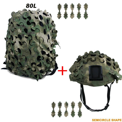 3D Camo Net Backpack Helmet Cover Kit Laser Cut Camouflage Mesh for Hunting Backpack Airsoft Tactical Helmet Hunting Accessories