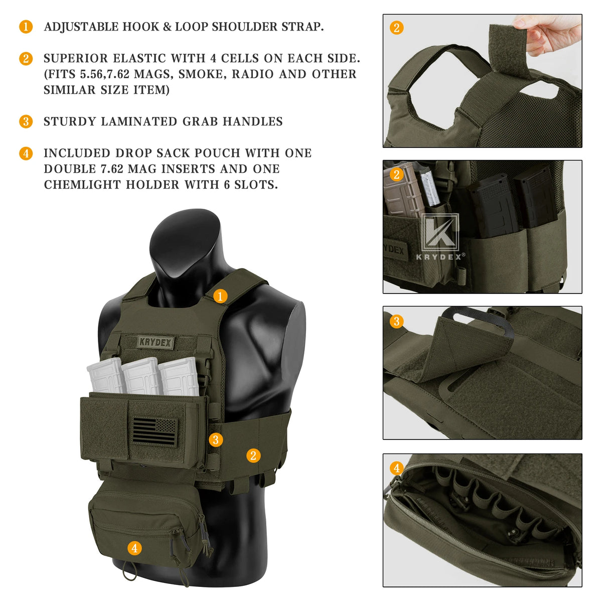 KRYDEX Tactical Men Vest Hunting Low Vis FCS Slickster Plate Carrier with MK3 Chassis Mag Pouch Dump Pouch PaintballGear