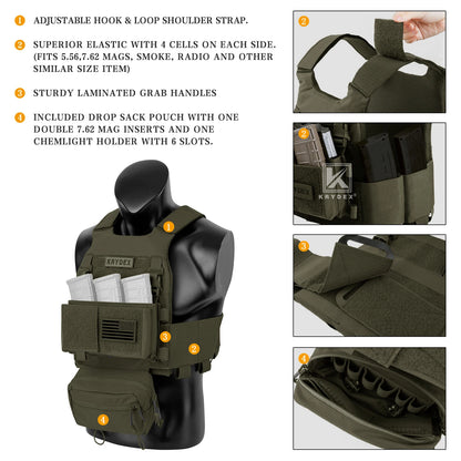 KRYDEX Tactical Men Vest Hunting Low Vis FCS Slickster Plate Carrier with MK3 Chassis Mag Pouch Dump Pouch PaintballGear