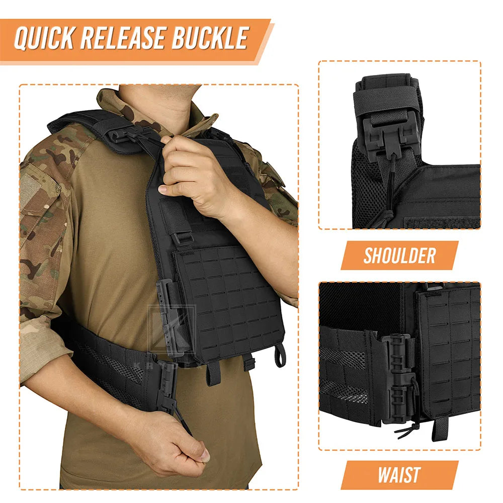 KRYDEX 500D Nylon Tactical LAVC Vest Laser Cut MOLLE Panel Hunting Paintball Outdoor Plate Carrier Vest Ranger Green Black Vest
