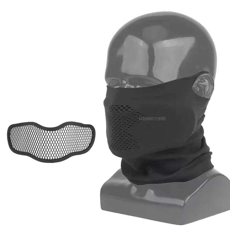 Tactical Steel Mesh Face Mask Breathable Knit Neck Gaiter for Wargame Cosplay Shooting Outdoor Combat Training Gear