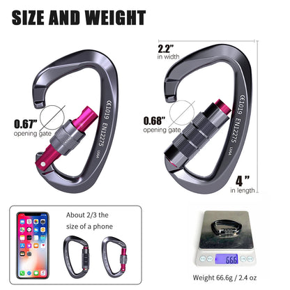 1pcs 25KN Professional Safety Carabiner D Shape Key Hooks Aluminum Climbing Security Master Lock Outdoor Ascend Camping Tools