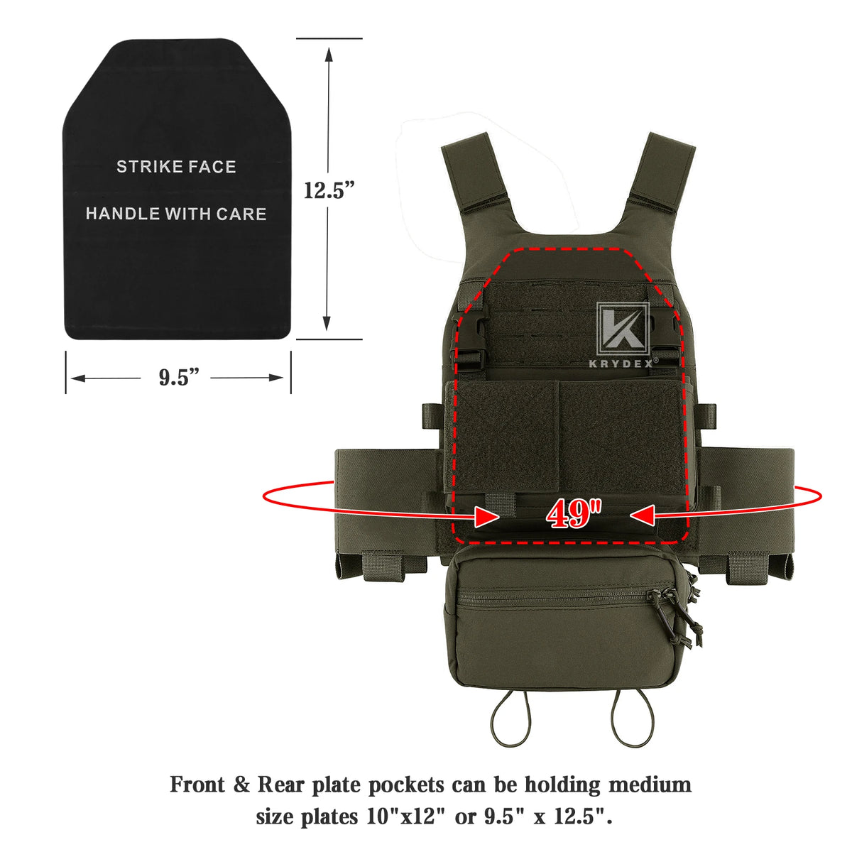 KRYDEX Tactical Men Vest Hunting Low Vis FCS Slickster Plate Carrier with MK3 Chassis Mag Pouch Dump Pouch PaintballGear