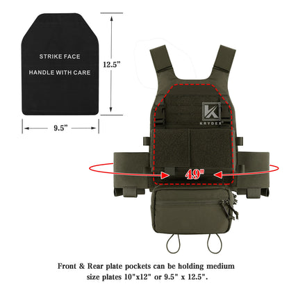 KRYDEX Tactical Men Vest Hunting Low Vis FCS Slickster Plate Carrier with MK3 Chassis Mag Pouch Dump Pouch PaintballGear