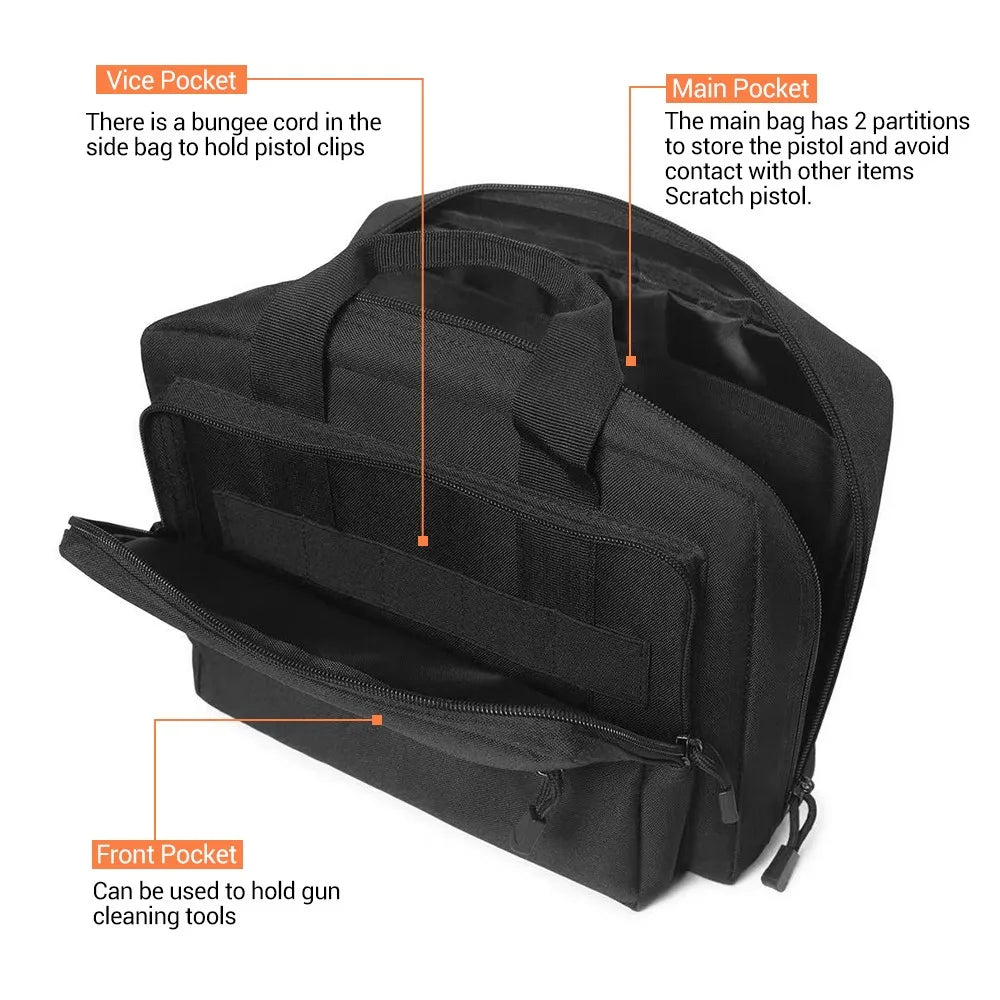 Pistol Gun Bag Double Layer Pistol Duffle Bag Gun Protection Pouch Dual Handgun Range Case Outdoor Hunting Shooting Range Bag