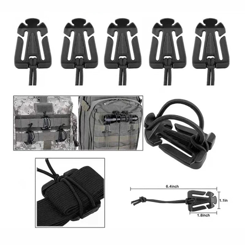 5pcs Outdoor Mountaineering Buckle Molle Backpack Webbing Nylon Hook Elastic Rope Tactical Gear Military Belt Keychain Snap