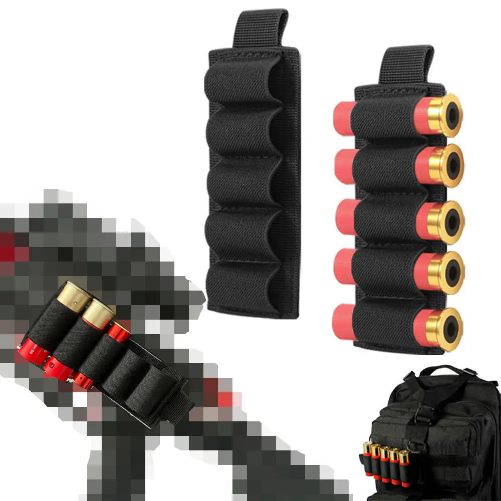 5 Round 12GA Shotgun Shell Holder Separate Hook and Loop Ammo Carrier Shotshell Pouch for Hunting Shooting Accessory