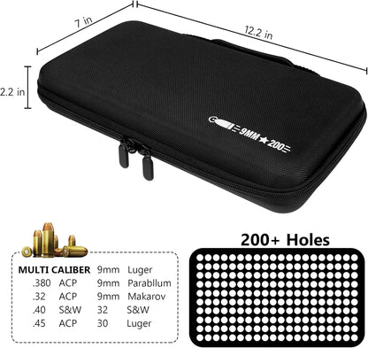 9mm Ammo Pouch 200 Rounds Ammunition Holder Organizer Pistol Cartridges Storage Case Portable Bullet Box for 380 ACP/40 S&W