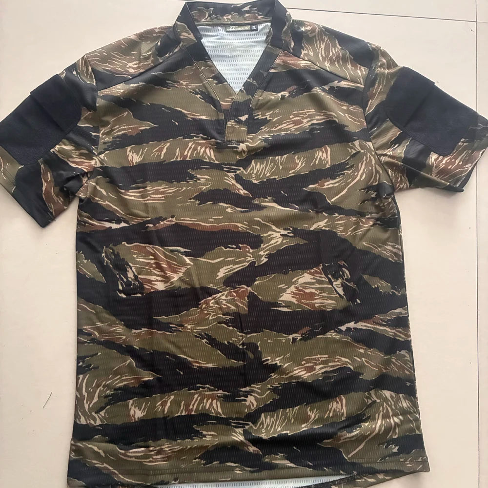 Tactical  Summer Outdoor Quick Dry Tactical Combat T-shirt Short Sleeve V-Neck Training Top for Men