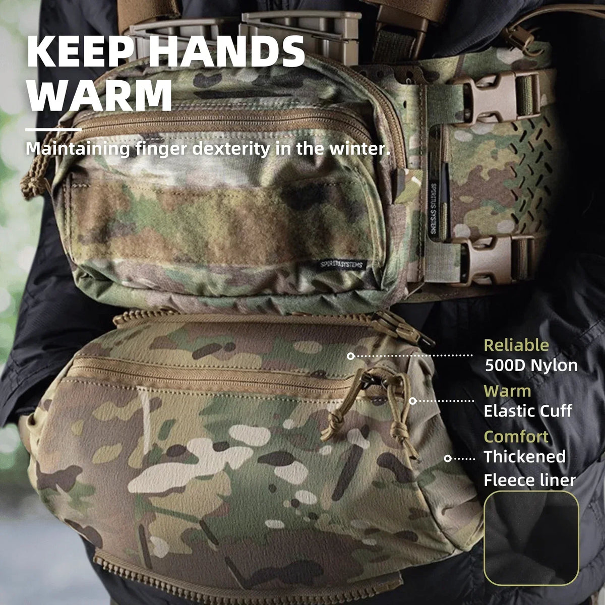 Drop Pouch Hand Warmer Muff, Stowable Fanny Pack for Winter Outdoor Hunting Camping Hiking Football Fishing Airsoft Accessories