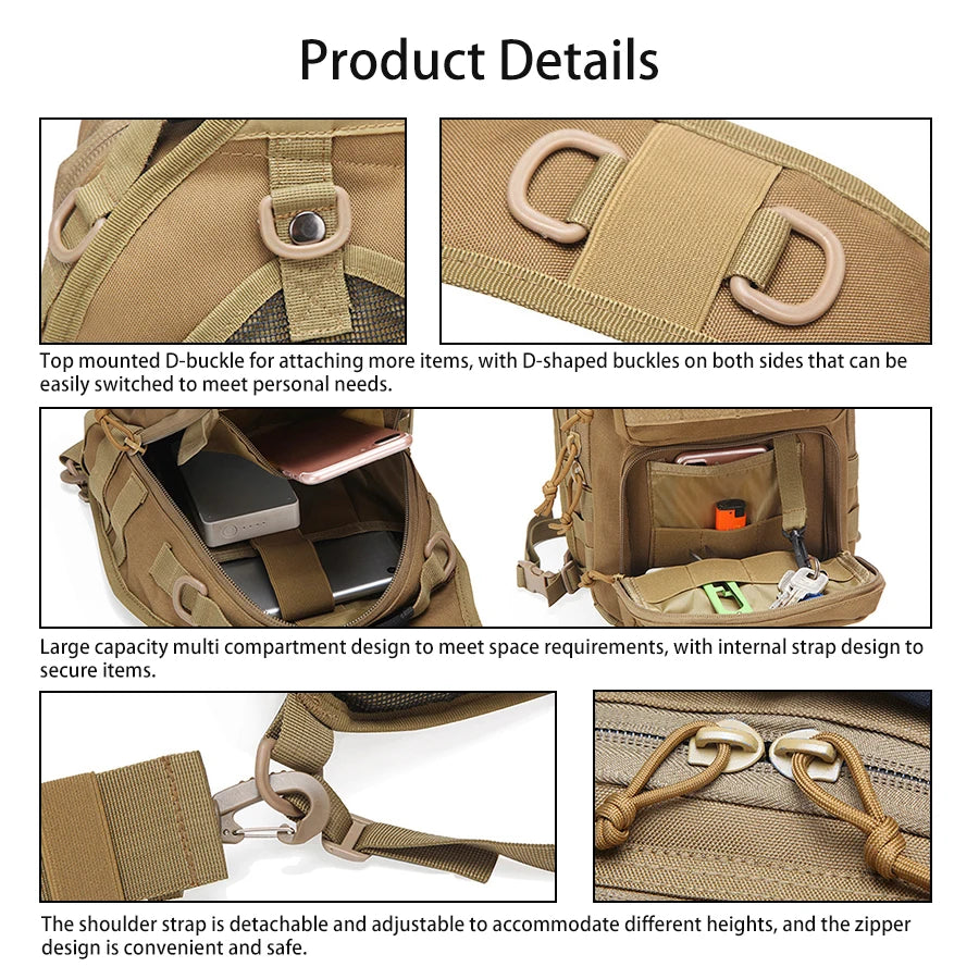 Multi pocket shoulder storage bag with large capacity and quick release buckle design, large sports chest bag