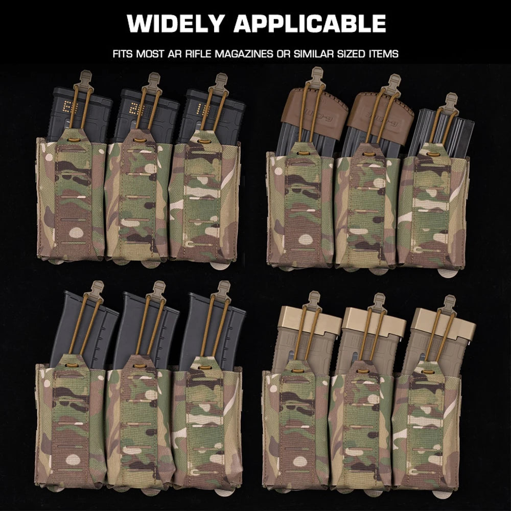 Tactical Vest Plate Carrier Front Flap Triple Magazine Pouch Lightweight Elastic Open-Top Mag Pouches for M4 AK AR Airsoft Gear