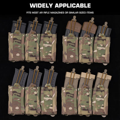 Tactical Vest Plate Carrier Front Flap Triple Magazine Pouch Lightweight Elastic Open-Top Mag Pouches for M4 AK AR Airsoft Gear