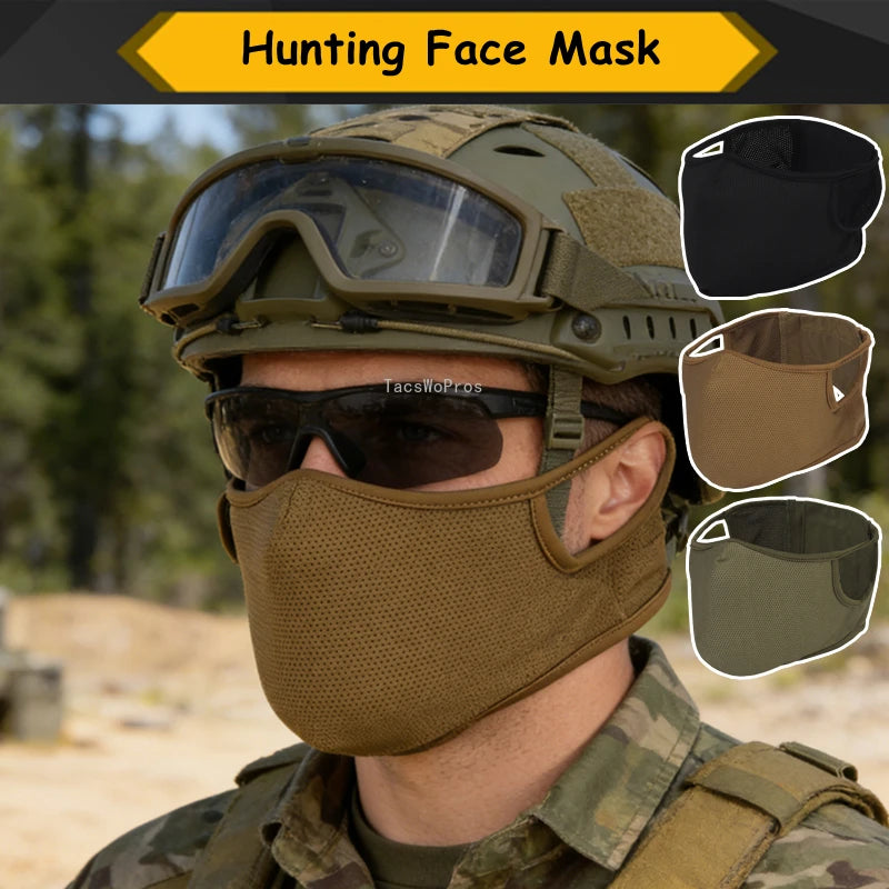 Tactical Shooting Mask with Silicone Outdoor Breathable Elastic Soft Masks Riding Hiking Hunting Sports Half Face Mask M/L Size