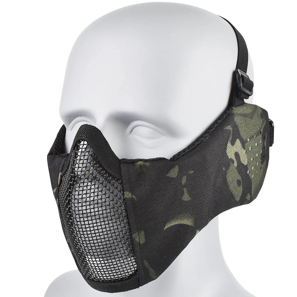 Hunting Foldable Mesh Mask With Ear Protection Airsoft Half Face Paintball Shooting Tactical CS Wargame Face Protective Mask