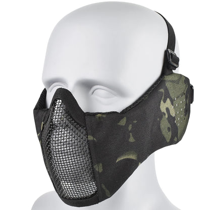 Hunting Foldable Mesh Mask With Ear Protection Airsoft Half Face Paintball Shooting Tactical CS Wargame Face Protective Mask