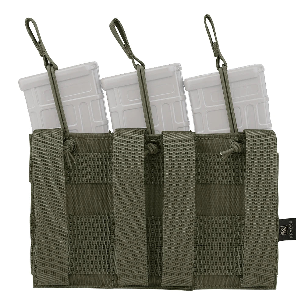 KRYDEX Tactical Modular Triple Open-Top 5.56mm Mag Pouch with MOLLE Strap for M4 M16 5.56 Magazines Hunting Airsoft Accessory