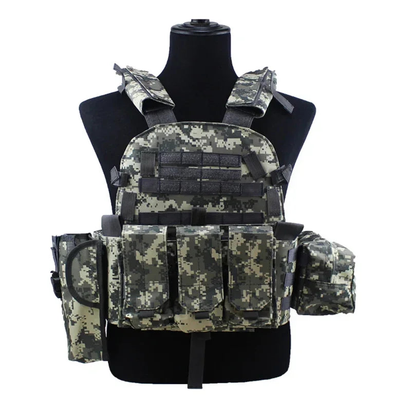 6094 Camouflage Plate Carrier Vest Multi-Functional Tactical Hunting Vest Adjustable Men Combat Equipment for Outdoor Cycling