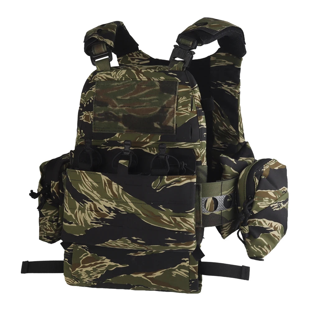 Tactical V5 PC Plate Carrier Set Ferro Style Hunting Plate Carrier Tiger with Elastic Waistband Triple Mag Pouch Airsoft Gear