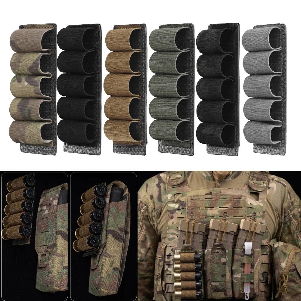 Tactical Elastic 5 Gauge Shell Holder MOLLE Shotshell Hanging Panel Magazine Pouch Paintball Airsoft Hunting Gear