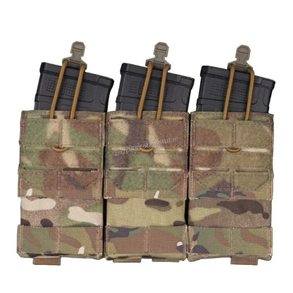 AG 3 MOLLE 5.56 M4 Triple Magazine Pouch Tactical Vest Bungee Retention Plate Carrier Front Placard MAG Holder Bag Airsoft