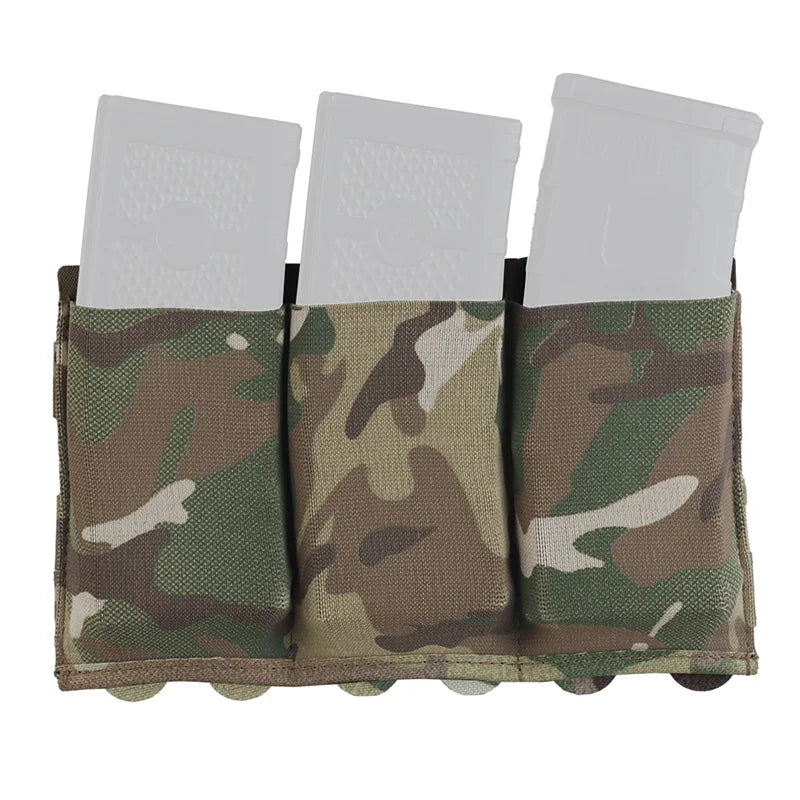 Triple Elastic Magazine Pouch Multi Caliber MOLLE Panel for 5.56 7.62 Airsoft Ammo Storage Lightweight Design
