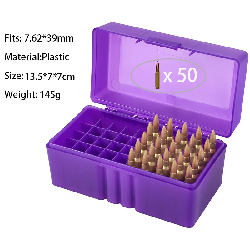 Hunting Bullets Box 7.62x39/.223/9mm 50 Rounds Ammunition Case for Cartridges Storage Ammo Holder Outdoor Shooting Accessories