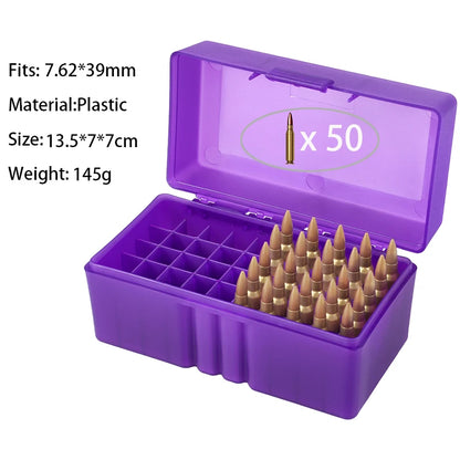 Hunting Bullets Box 7.62x39/.223/9mm 50 Rounds Ammunition Case for Cartridges Storage Ammo Holder Outdoor Shooting Accessories